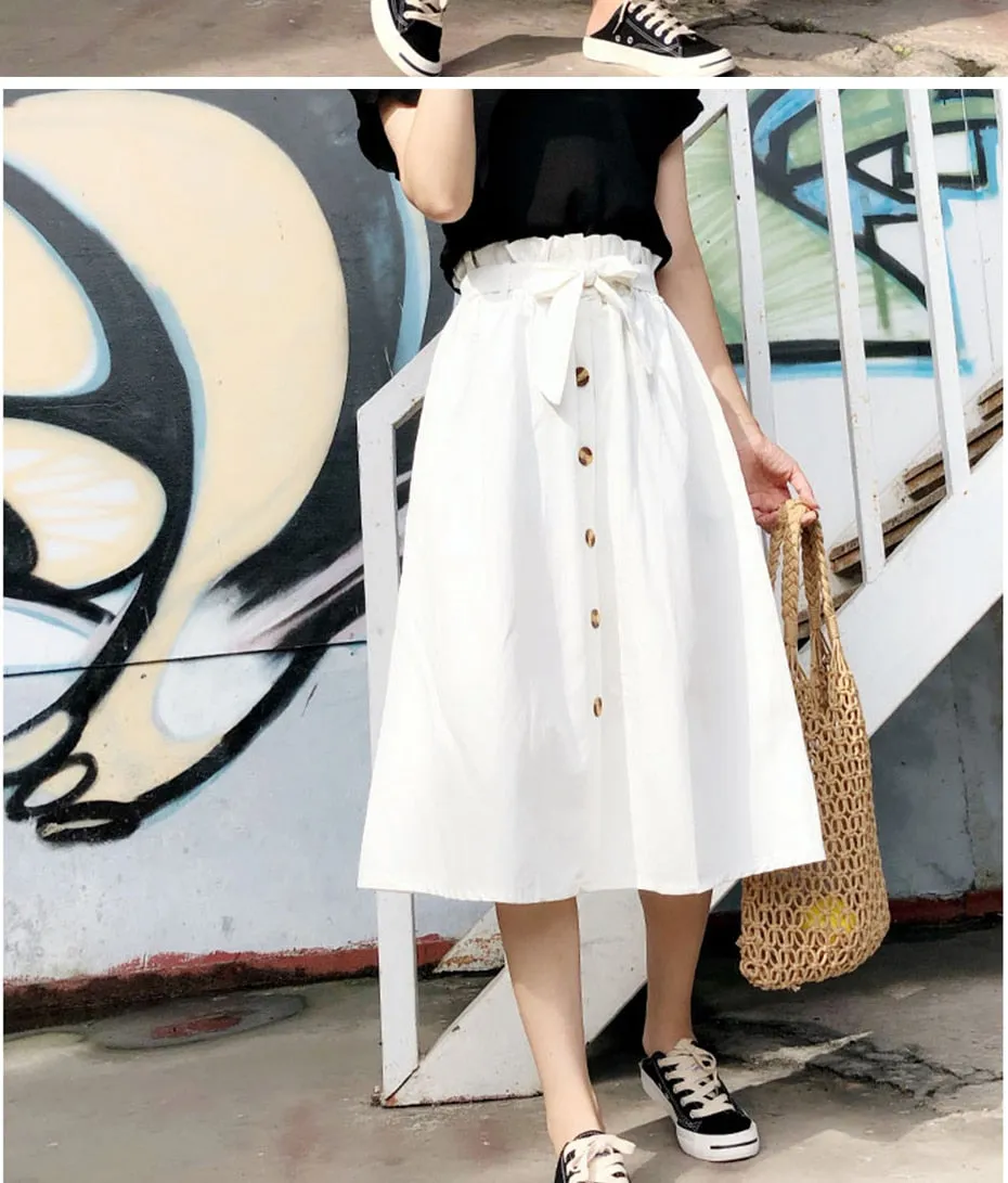 VenusFox Elegant High Waist Midi Knee Length Skirts