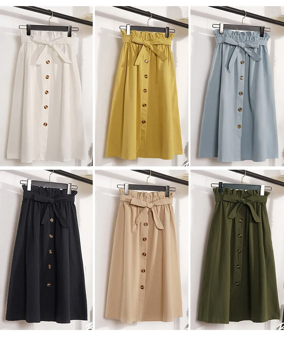 VenusFox Elegant High Waist Midi Knee Length Skirts