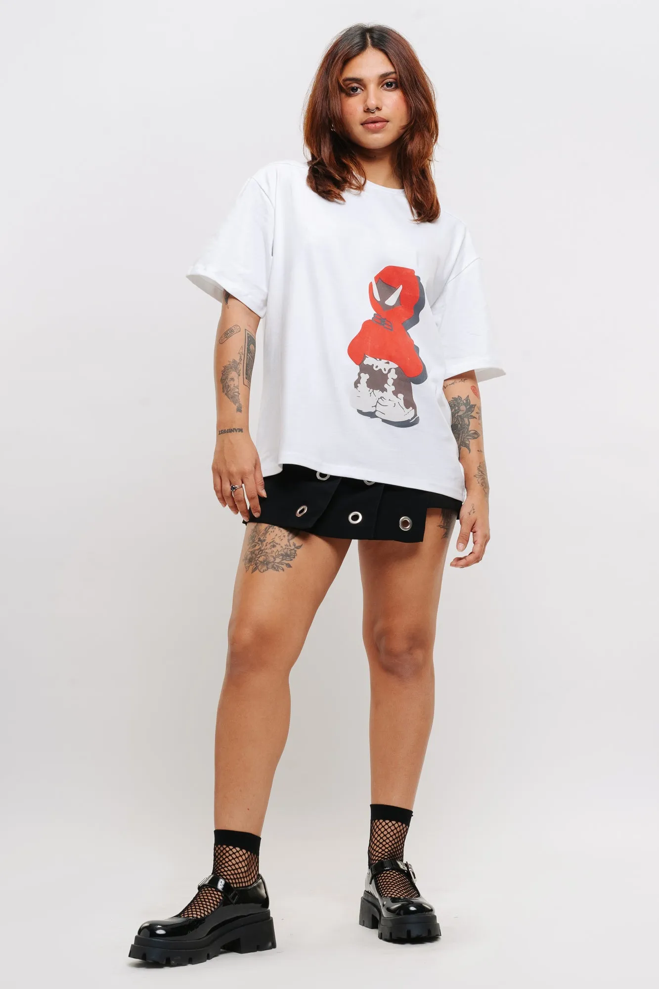 White Anime Oversized Tees