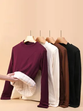 Women Autumn Casual Warm Pure Color O-Neck Blouse