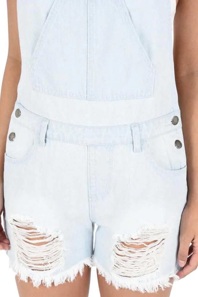 Women's Destroyed Boyfriend Short Overalls