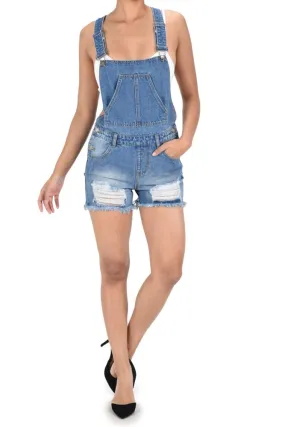 Women's Destroyed Boyfriend Short Overalls