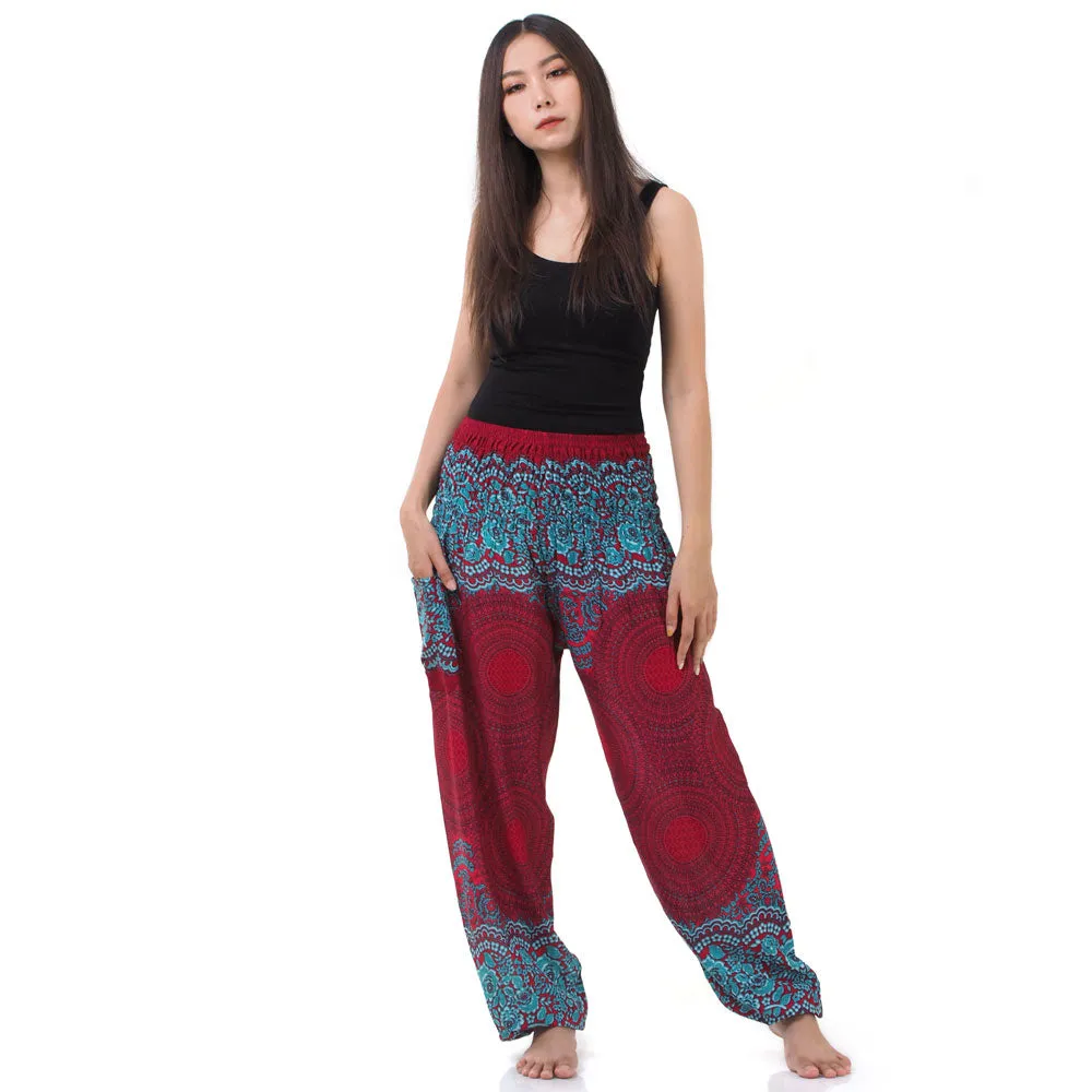 Women's Mandala Harem Pants Red Ruby Cosmos