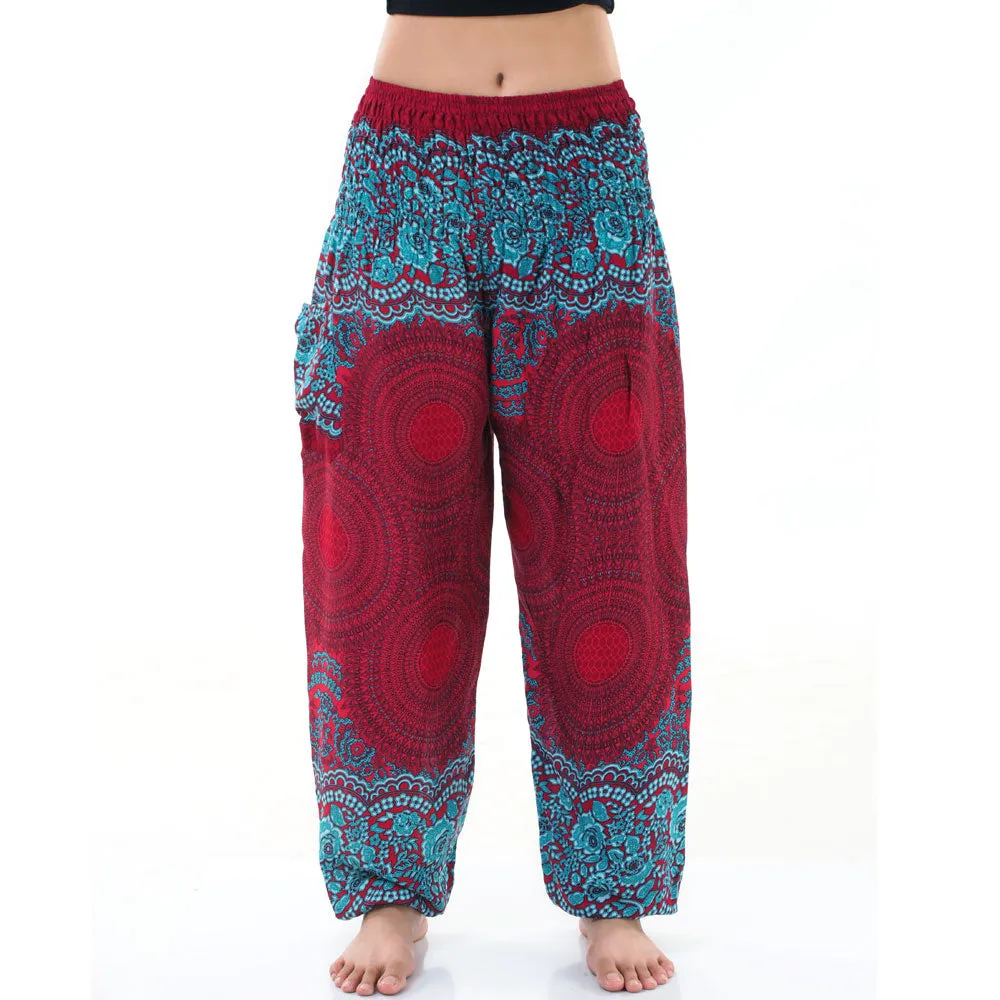 Women's Mandala Harem Pants Red Ruby Cosmos