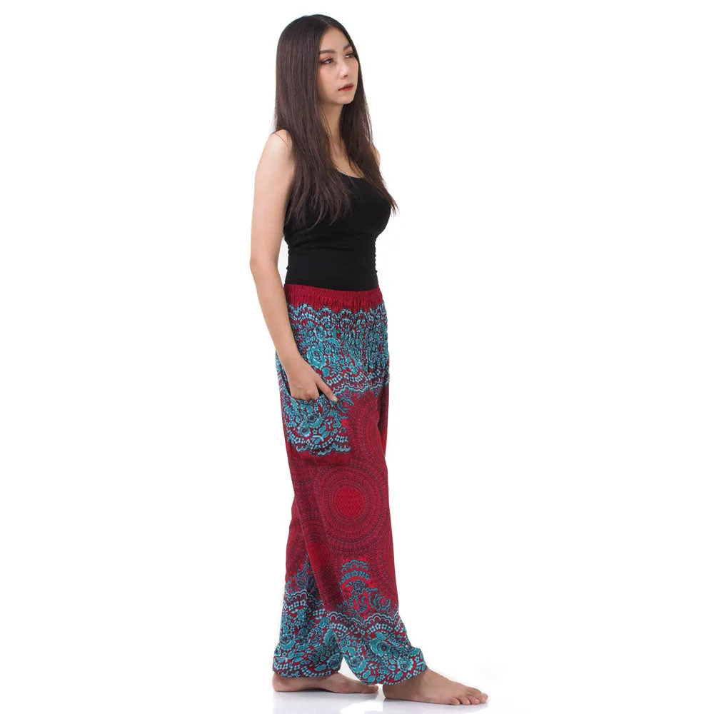 Women's Mandala Harem Pants Red Ruby Cosmos