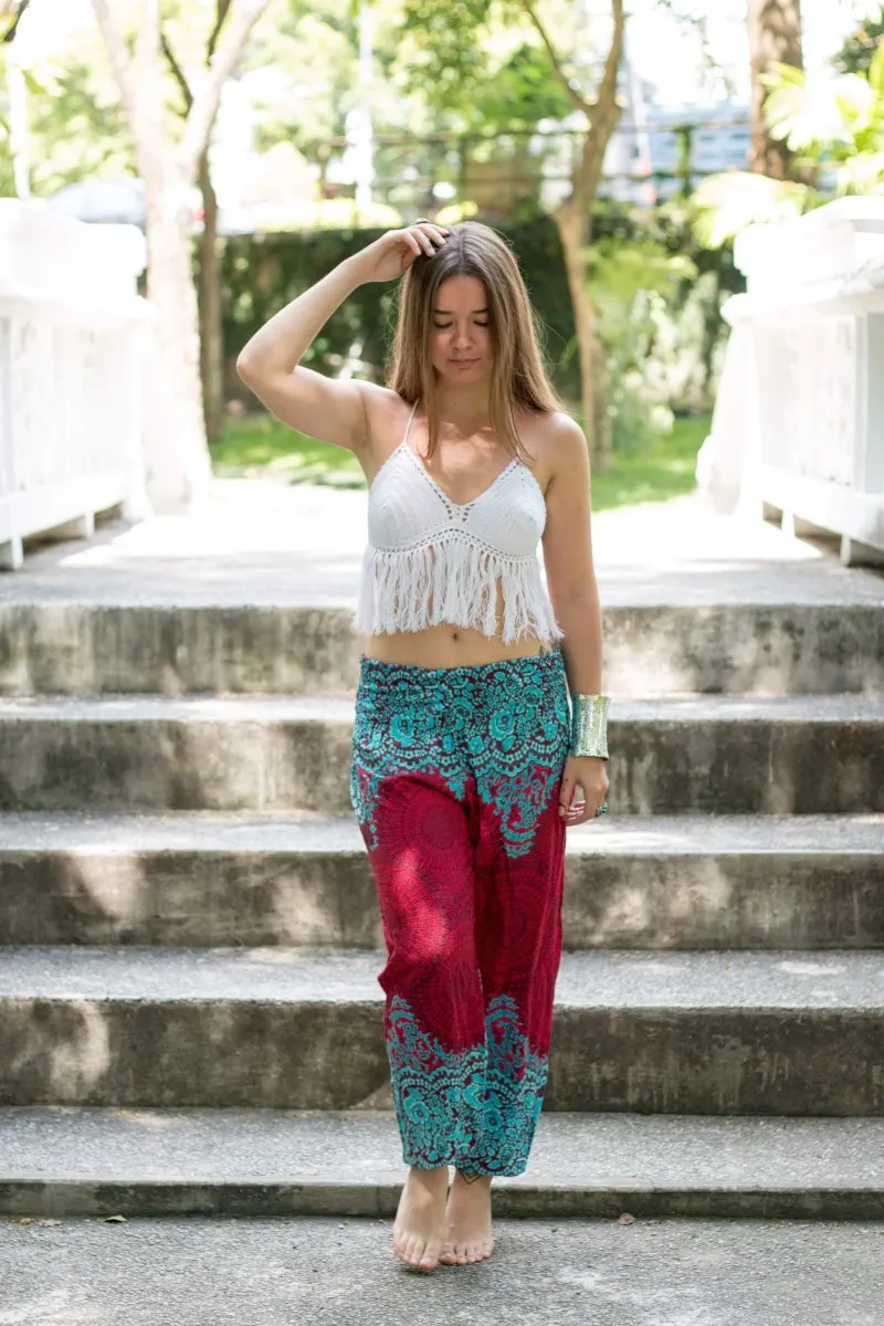 Women's Mandala Harem Pants Red Ruby Cosmos