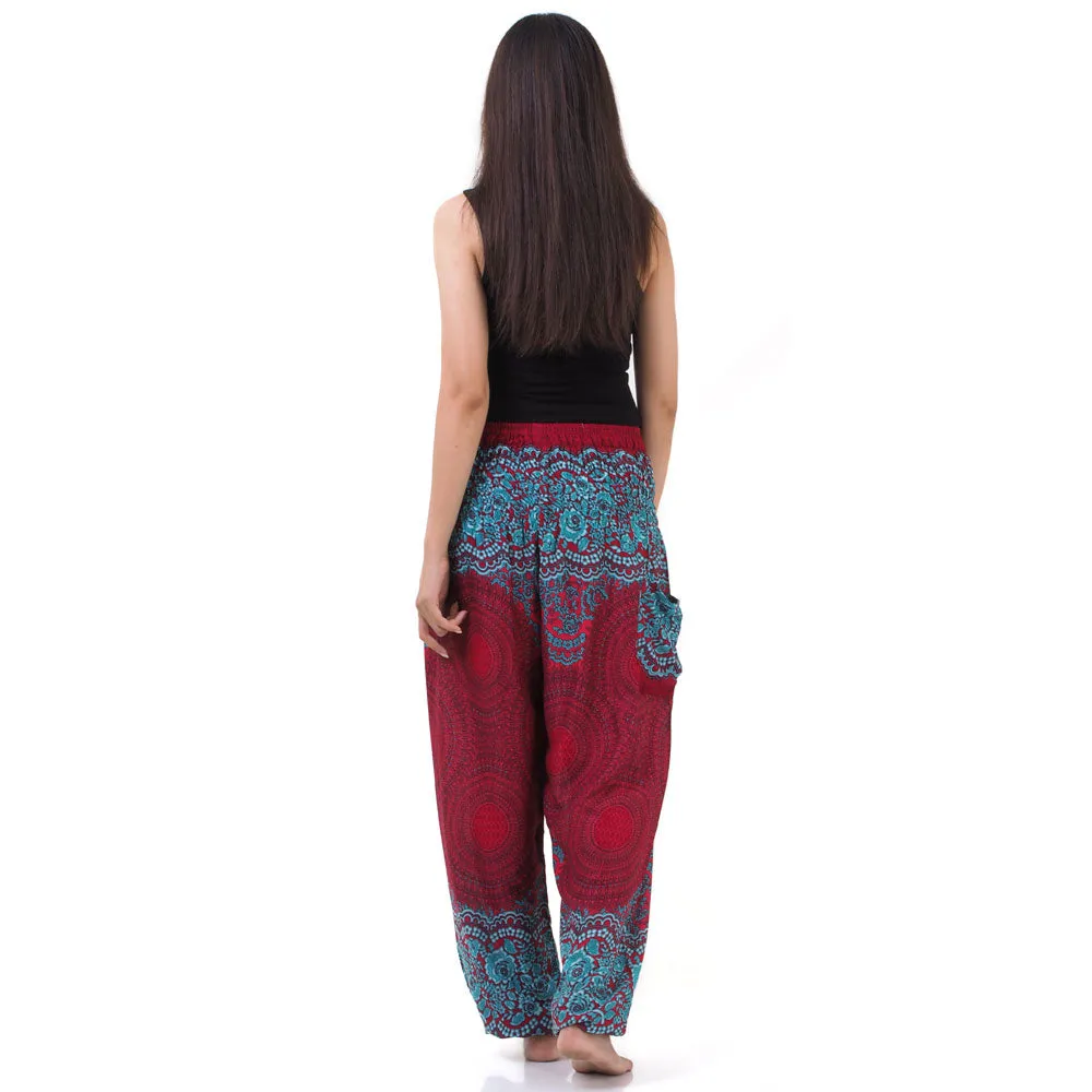 Women's Mandala Harem Pants Red Ruby Cosmos