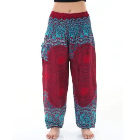 Women's Mandala Harem Pants Red Ruby Cosmos